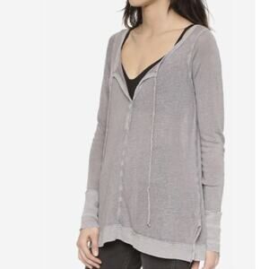 Free People Affogato Hacci Tunic Top Womens M Moonshadow Gray Linen Blend V-Neck
